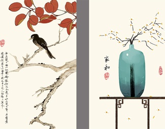 新中式花鸟挂画贴图