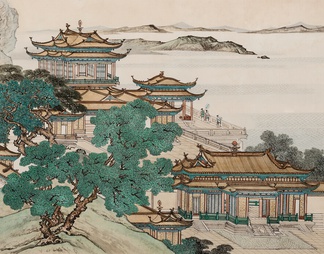中式山水画背景壁纸墙布壁画贴图