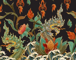 中式复古龙纹壁画贴图