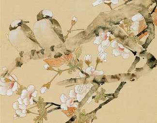 中式国画工笔花鸟画卷壁画挂画贴图