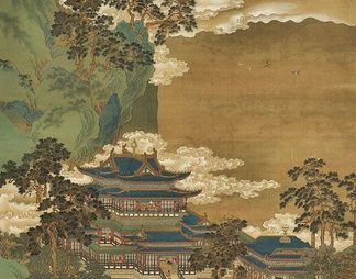 中式国画山水画卷壁纸屏风挂画贴图