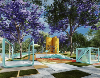 彩色格子儿童游乐景观广场