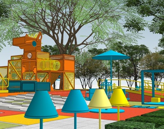 彩色木马格子儿童游乐景观广场