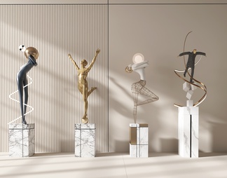 时尚雕塑 个性金属雕塑摆件 装饰摆件组合 金属人物雕塑