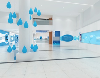科技企业展厅 滑轨魔屏 水滴造型 互动触摸一体机 荣誉墙