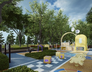 彩色格子儿童游乐景观广场