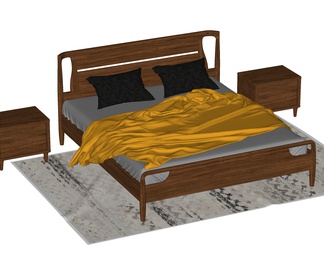 双人床 床头柜 枕头