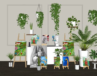 绿植盆栽组合 画架