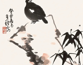 中式写意飞鸟国画挂画