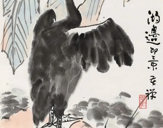 中式写意飞鸟国画挂画
