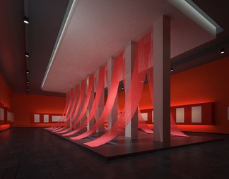 红色展厅 临展 丝绸 装置艺术