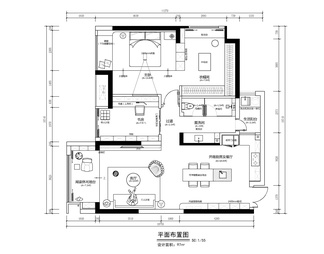 97㎡私宅家装平面方案图 家装 私宅 彩平 样板房 公寓