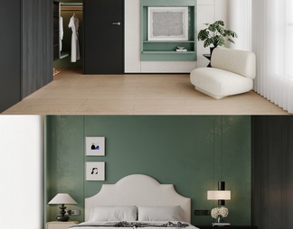 绿色，衣柜，电视机柜，卧室，女儿房