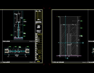 玻璃门剖面大样施工详图 地弹门 双开门 玻璃门
