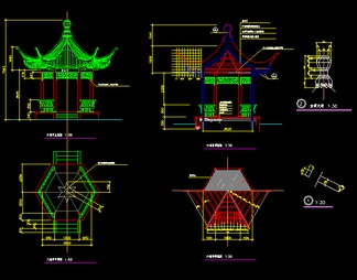 古建亭廊及花架建筑施工设计CAD图