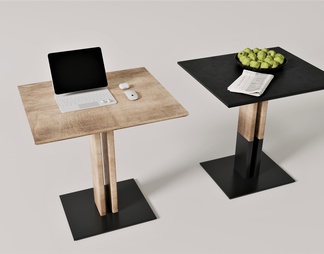 实木，黑钢，休闲桌