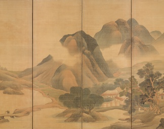 新中式山水背景 屏风 壁纸贴图