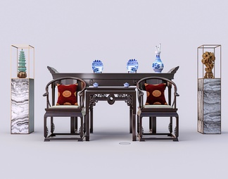 中堂红木桌椅组合 茶桌椅