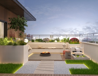 屋顶花园 阳台景观 户外庭院 植物组合 黄昏阳台 露台景观
