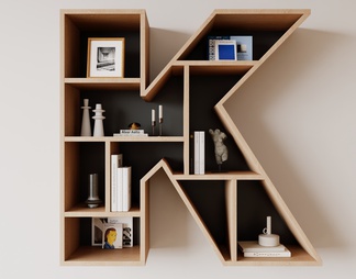 字母 K 实木 书架 装饰架