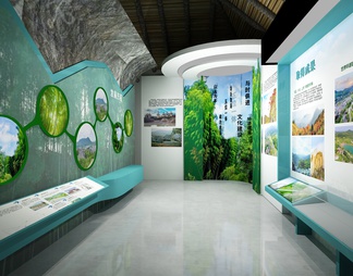 绿色生态文化展厅 互动触摸屏 展示台 剪影墙