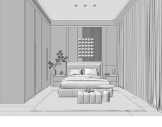 卧室，床，衣柜，墙饰