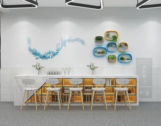 校园创客空间文化装置 墙面文化 创意书桌 高脚凳 创意吊灯