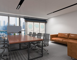 公司会议室 洽谈室 多人会议 办公椅 文化展示 沙发