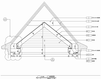 假梁造型实木板天花吊顶施工详图 人字形吊顶 假梁造型 剖屋面 斜屋顶