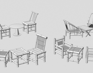 休闲桌椅组合 竹编桌椅