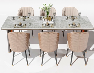 长方形大理石餐桌椅