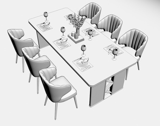 长方形大理石餐桌椅