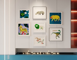 动物 多巴胺 彩色 抽象 儿童 组合 装饰画