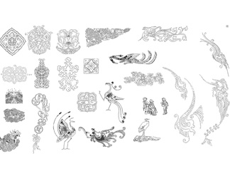 超全传统元素花纹雕花图案CAD图库