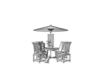 户外桌椅组合 竹编茶桌椅 围炉煮茶 食物 遮阳伞
