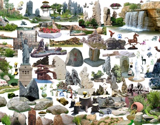假山石头雕塑形意素材