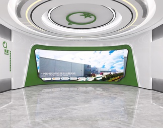 绿色生态农业展厅 LED拼接大屏 互动触摸一体机 造型树 产品展示台