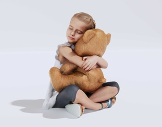小女孩 抱玩具熊的女孩