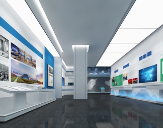 科技企业展厅 互动触摸一体机 浮雕墙 展示台 LED拼接大屏