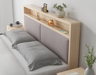 卧室 实木双人床 床头柜组合