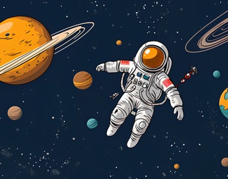 宇航员漂浮太空宇宙卡通插画