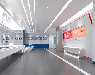 科技企业展厅 产品展示台 互动触摸屏 LED拼接大屏 地图