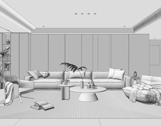 家居客厅 茶几组合 沙发背景墙 落地灯 极简客厅