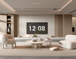 家居客厅 电视背景墙 奶油客厅 茶几组合 沙发 电视柜 奶油风