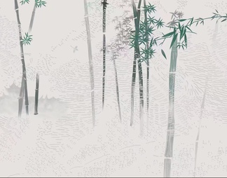 新中式竹子竹林彩绘壁纸工笔画