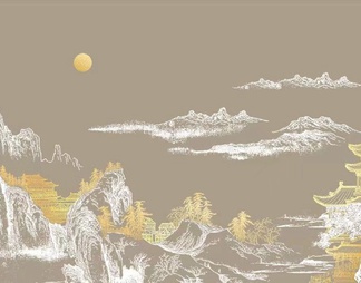 新中中式山石背景壁纸壁布背景画