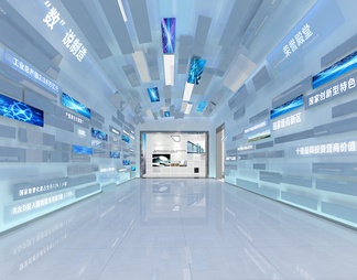 科技产业园区展厅 互动飞屏 LED拼接大屏 展示柜
