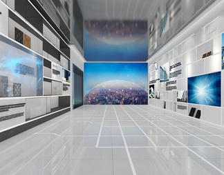 科技产业园区展厅 互动飞屏 LED拼接大屏 展示柜