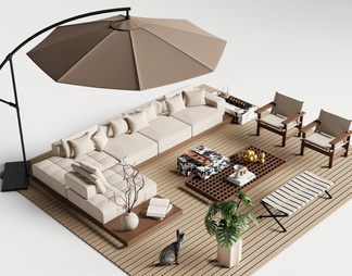 户外沙发茶几组合 庭院沙发休闲椅 遮阳伞