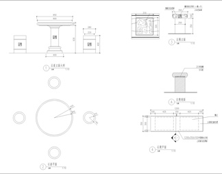 石桌椅CAD图库户外乡村石凳子石头平面立面施工图详图大样图